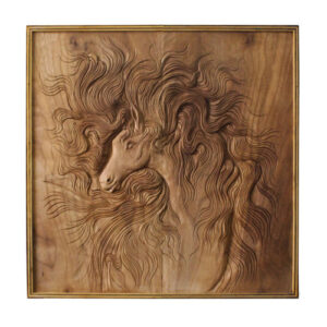 Houten gesneden backgammonbord, luxe & handgemaakt met paard