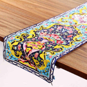 Perzische Fluwelen Tafelloper Homa R-138 – Turkoois Elegance
