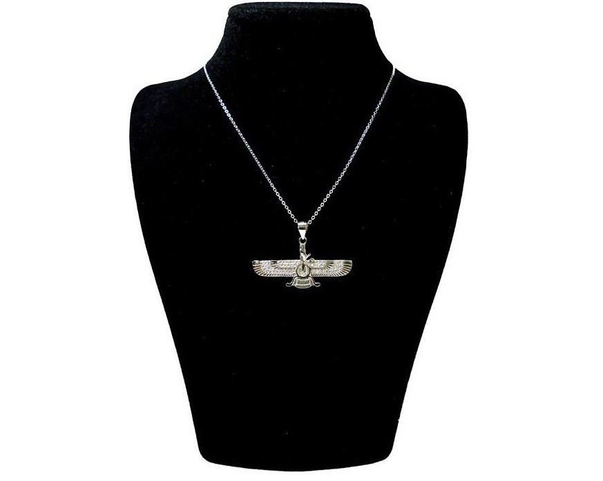 Minimalistische zilveren hanger met Zoroastrisch Faravahar-symbool