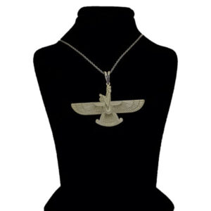 Minimalistische zilveren hanger met Zoroastrisch Farvahar-symbool