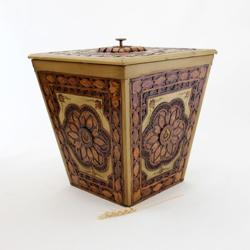 Luxe afvalbak van leer & houtmozaïek