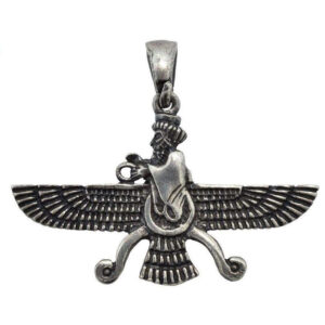 Perzische zilveren hanger minimalistisch Zoroastrisch symbool Faravahar