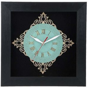 Handgemaakte Perzische ingelegde houten wandklok met geometrisch patroon