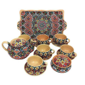 Handgemaakte Perzische keramische thee- & koffieset – Minakari geëmailleerd