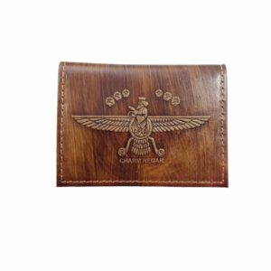 Perzische leren bi-fold herenportemonnee met Achaemenidisch & Faravahar-ontwerp