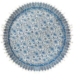 Perzisch Tafelkleed Kalamkari – Handgemaakte Blokdruk Isfahan – Bloemen Blauw