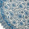 Perzisch Tafelkleed Kalamkari - Handgemaakte Blokdruk Isfahan - Bloemen Blauw