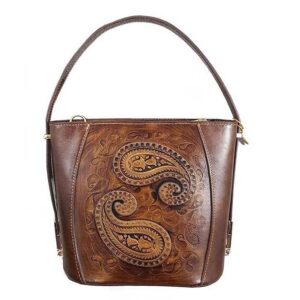 Suède Leren Boho Schoudertas – Handgemaakt met Termeh