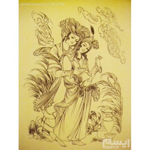 Originele Perzische Miniatuur Kunstschilderij: Gouache en Aquarel – Layla en Majnun