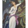 Origineel Perzisch miniatuurkunst schilderij: acryl op karton – Meisje en feniks