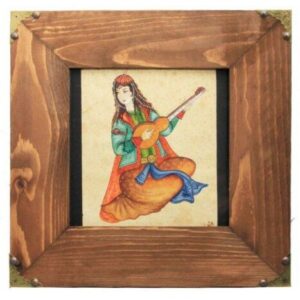 Originele Perzische Abstracte Kunstschilderij – Aquarel op Karton, Muzikant Meisje