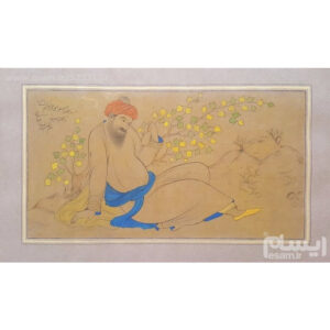 Origineel Perzisch Safavidisch schilderij: aquarel en gouache op karton – Sjeik