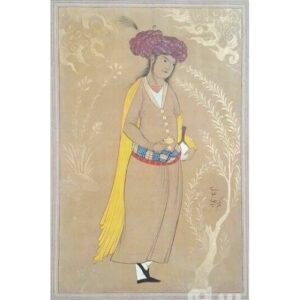 Origineel Perzisch Safavidische Kunstschilderij: Aquarel en Gouache op Karton – Butler