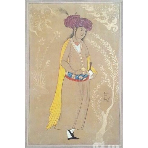 Origineel Perzisch Safavidische Kunstschilderij: Aquarel en Gouache op Karton – Butler