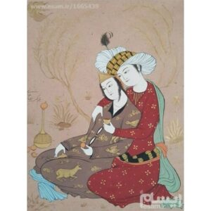 Originele Perzische Safavidische Kunstschilderij: Aquarel en Gouache op Karton – Oshagh