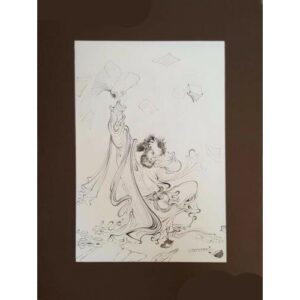 Origineel Perzisch miniatuurkunst schilderij: aquarel – Leeuw en hert