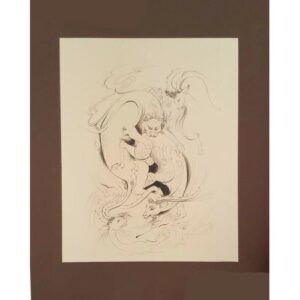 Origineel Perzisch miniatuurkunst schilderij: aquarel – Leeuw en hert