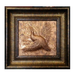Ingelijste gegraveerde messingkunst – artistieke vogel