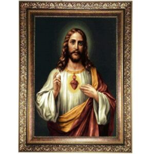 Beeldend wandtapijt met voorstelling van Jezus Christus