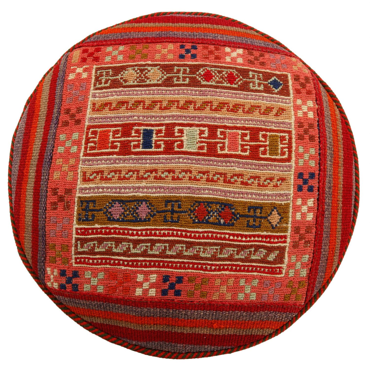 Authentieke Ottomaanse kilim poef van Iraanse oorsprong – Handgemaakt G2