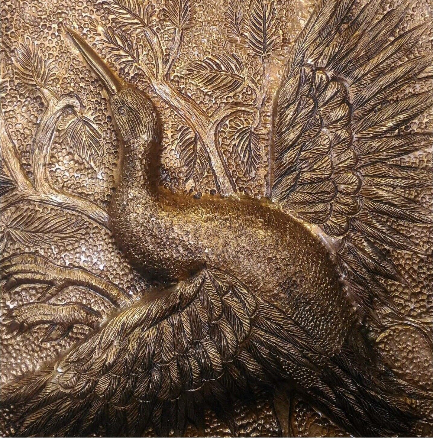 Ingelijste gegraveerde messingkunst – artistieke vogel