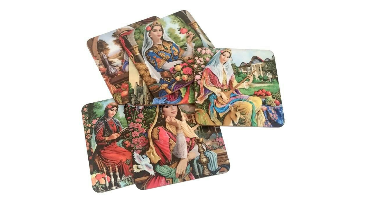 Iraanse Miniatuur Onderzetters – Vierkante Artistieke Houten Set