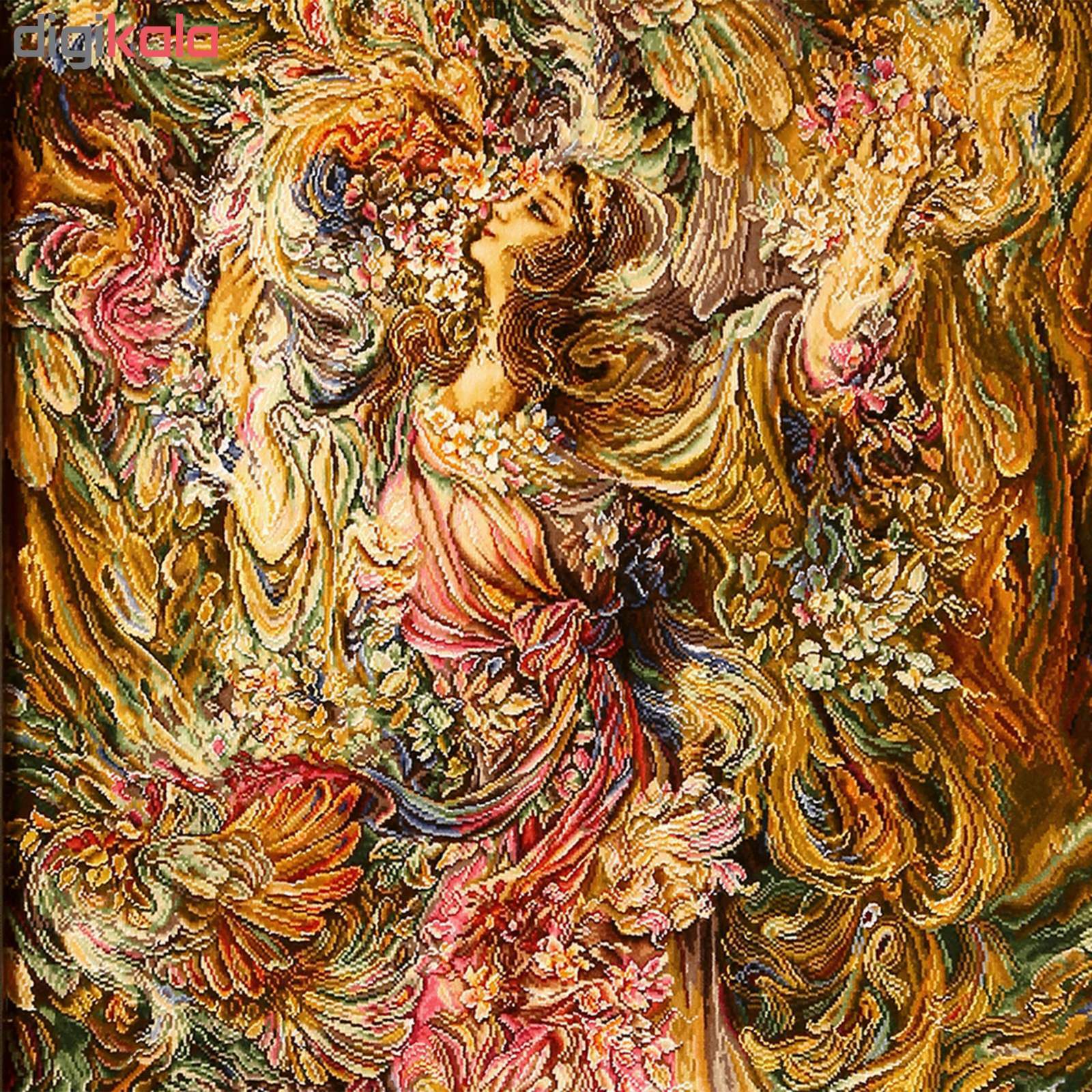 Handgeknoopte Perzische Wandtapijt uit Tabriz met Afbeelding van Booyeh Bahar Miniatuur