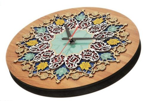 Handgemaakte Perzische Ingelegde Houten Wandklok met Bloemenpatroon