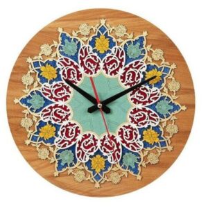 Handgemaakte Perzische Ingelegde Houten Wandklok met Bloemenpatroon