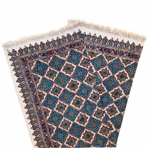 Perzisch Tafelkleed Isfahan Kalamkari — Handgemaakte Blokdruk Katoen — Model Atrian Blauw