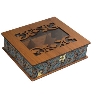 Houten theedoos in kistvorm met Termeh-motief – LB54