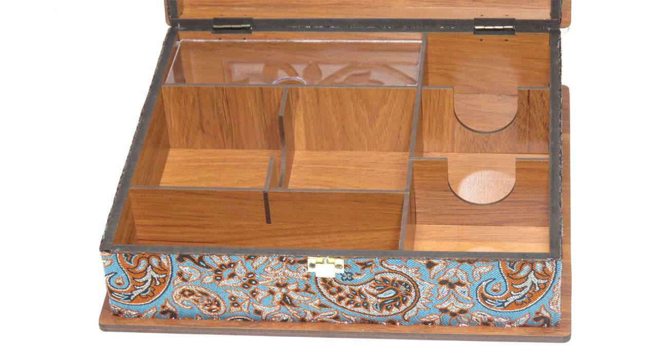 Houten theedoos in kistvorm met Termeh-motief – LB54