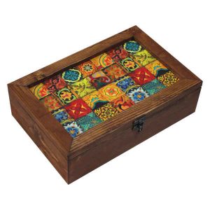 Theedoos in Perzische stijl met houten vakken – model E15