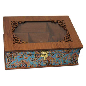 Decoratieve houten thee-organizer met Termeh-patroon – model LBL55