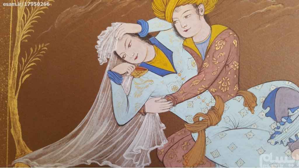 Origineel Perzisch Safavidisch schilderij – aquarel & gouache op karton “Layla en Majnun”