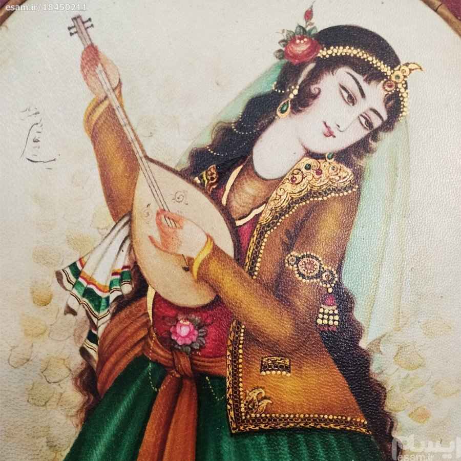Origineel Perzisch Safavidisch kunstwerk – acryl op leer “Khatoon”
