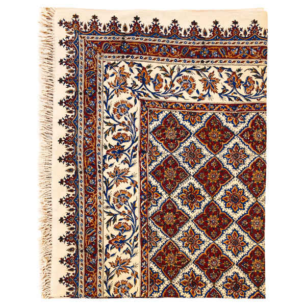 Perzisch Tafelkleed Kalamkari – Handgemaakte Blokdruk Isfahan – Bloemen G280