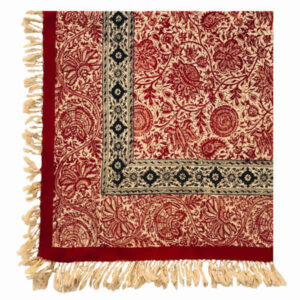 Perzisch Tafelkleed Kalamkari – Handgemaakte Blokdruk Isfahan – Bloemen Rood G391