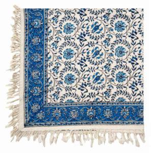 Perzisch Tafelkleed Kalamkari – Handgemaakte Blokdruk Isfahan – Bloemen Blauw G396