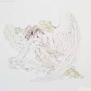 Origineel Perzisch miniatuurkunstschilderij: aquarel – engel met gebroken hart