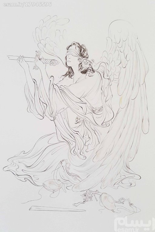 Origineel Perzisch miniatuurkunstschilderij: aquarel – engel van gerechtigheid