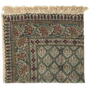 Perzisch Tafelkleed Isfahan Kalamkari — Handgemaakte Blokdruk Katoen — Model 24 Bloemen