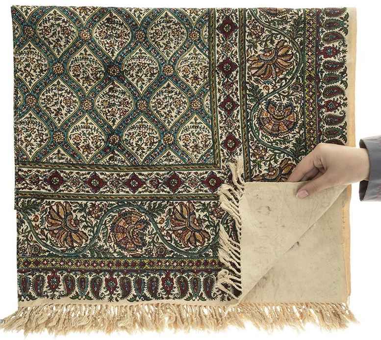 Perzisch Tafelkleed Isfahan Kalamkari — Handgemaakte Blokdruk Katoen — Model 24 Bloemen