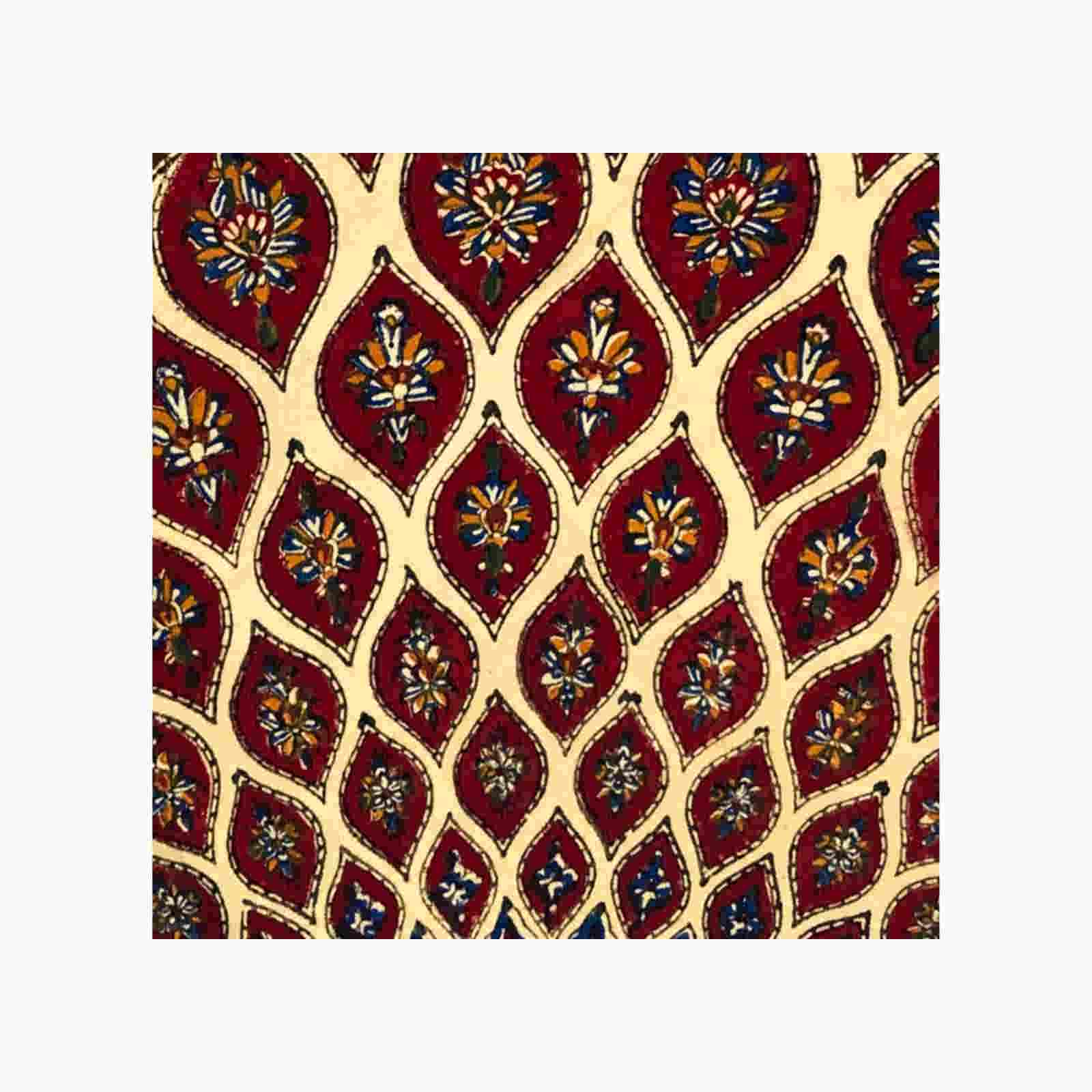 Perzisch Tafelkleed Kalamkari – Handgemaakte Blokdruk Isfahan – Bloemen Rood G272