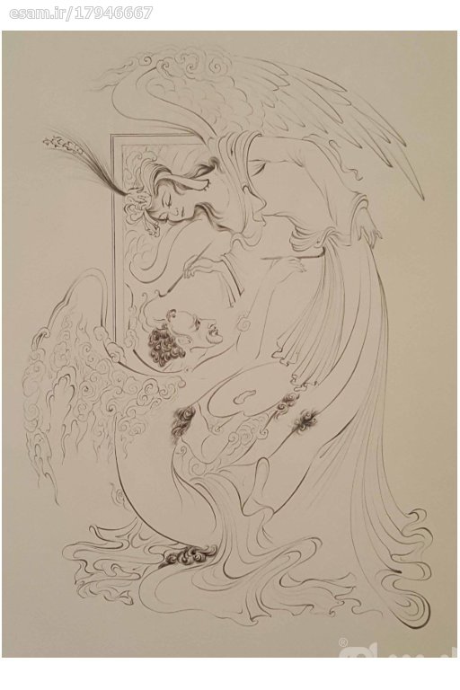 Origineel Perzisch miniatuurkunstschilderij: aquarel – engel en demon