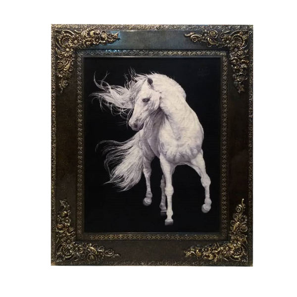 Handgeknoopt Perzisch picturaal tapijt uit Tabriz met een paard