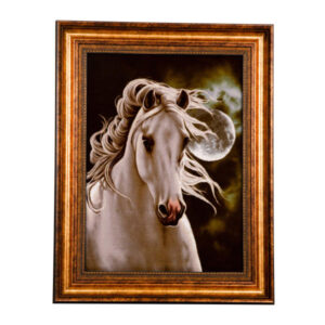 Handgeknoopt Perzisch picturaal tapijt uit Tabriz met een wit paard