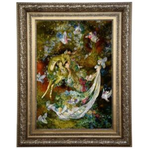 Handgeknoopt Perzisch wandtapijt uit Tabriz met Ahu-miniatuur
