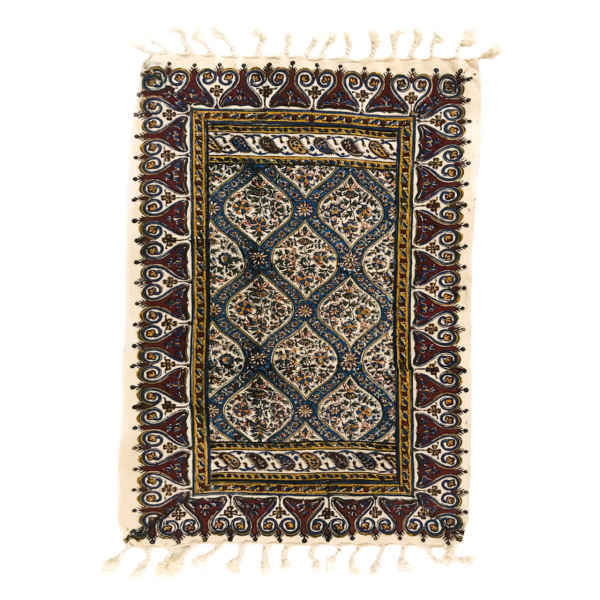 Perzisch Tafelkleed Kalamkari – Handgemaakte Blokdruk Isfahan – Bloemen Grijs G86
