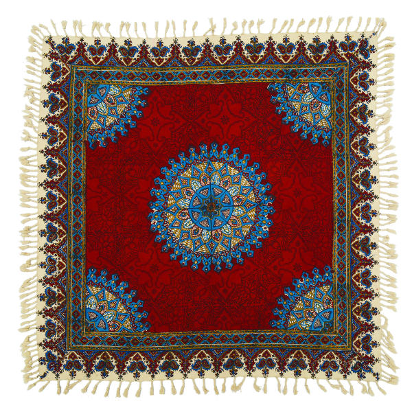 Perzisch Tafelkleed Isfahan Kalamkari — Handgemaakte Blokdruk Katoen — Model G182 Rood